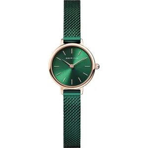 BERING Berring Women's Rose-Tone Case & Green Milanese Strap Watch, Size: XS