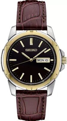 Seiko Men's Essential Two Tone Brown Leather Strap Watch -SUR360, Size: Large, Black