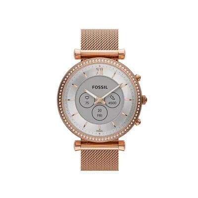 Fossil Women's Hybrid Rose Gold Tone Mesh Smart Watch, Pink, Large