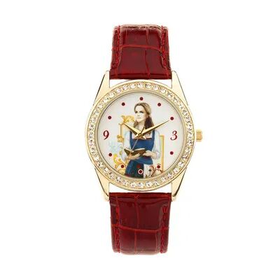 Disney s Beauty and the Beast Princess Belle Women's Crystal Leather Watch, Size: Small, Red