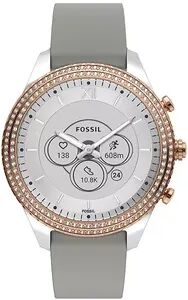 Fossil Women's Hybrid Gray Leather Strap Smart Watch, Silver, Large