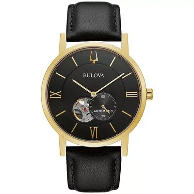 Bulova Men's Automatic Black Leather Watch - 97A154K, Size: Large