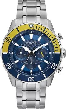 Bulova Men's Stainless Steel Chronograph Watch with Blue Dial - 98A245, Size: Large, Silver