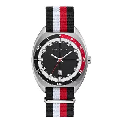 Caravelle by Bulova Men's Black & Red Strap Watch - 43B168, Size: Large, Multicolor