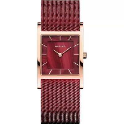 BERING Women's Classic Rose Gold Red Mesh Strap Tank Watch - 10426-363-S, Size: Small