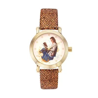 Disney s Beauty and the Beast Princess Belle Women's Sequin Leather Watch, Size: Medium, Yellow