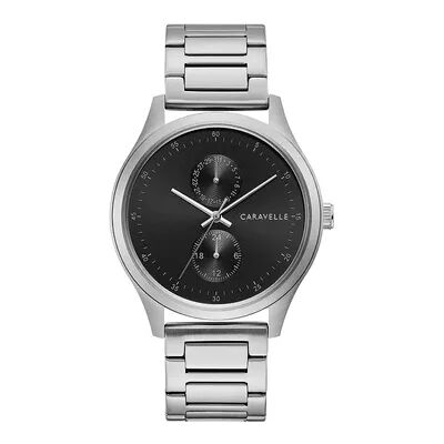 Caravelle by Bulova Men's Stainless Steel Black Dial Watch - 43C121, Size: Large, Grey