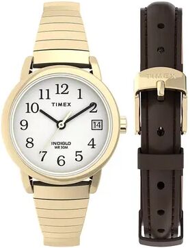 Timex Easy Reader Women's Expansion Band Watch & Leather Strap Box Set - TWG025300JT, Size: Small, Gold