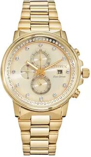 Citizen Eco-Drive Nighthawk Crystal Stainless Steel Chronograph Watch - FB3002-53P, Men's, Gold