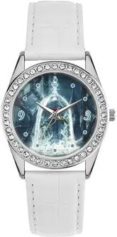 Disney s Beauty and the Beast Enchanted Rose Women's Crystal Leather Watch, Size: Small, White