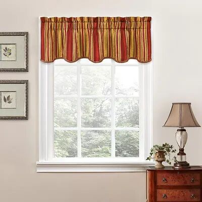 Traditions by Waverly Stripe Ensemble Scalloped Window Valance, Red, 56X16