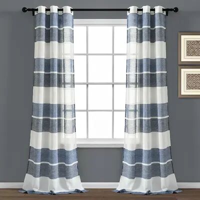 Lush Decor 2-pack Textured Stripe Grommet Sheer Window Curtains, Blue, 38X84