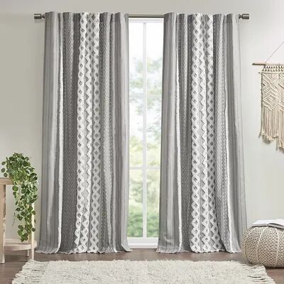 INK+IVY 1-Panel Imani Light Filtering Lined Cotton Window Curtain Panel with Chenille Stripes, Grey, 50X84
