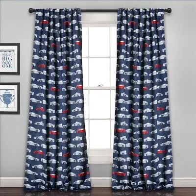 Lush Decor 2-pack Race Cars Room Darkening Window Curtain Set, Blue, 63X52