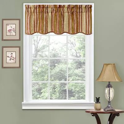 Traditions by Waverly Stripe Ensemble Scalloped Window Valance, Beig/Green, 56X16