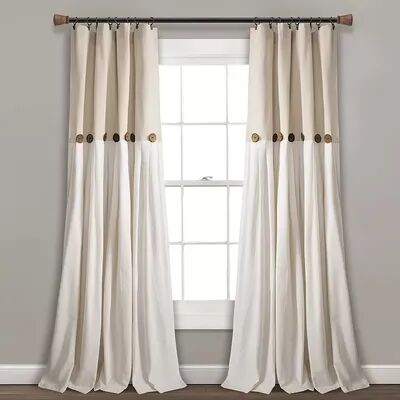 Lush Decor 2-pack Linen Button Window Curtain Set, Beig/Green, 40X84