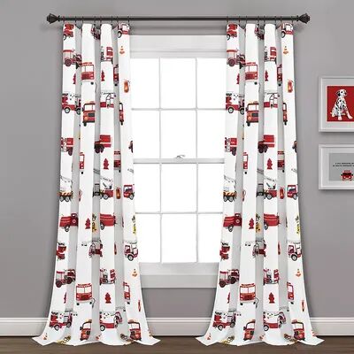 Lush Decor 2-pack Fire Truck Window Curtain Set, Red, 63X52