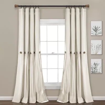 Lush Decor 2-pack Linen Button Window Curtain Set, Beig/Green, 40X95