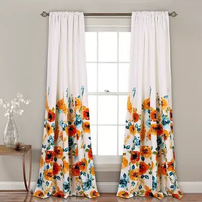 Lush Decor 2-pack Percy Bloom Room Darkening Window Curtain Set, Orange, 52X84