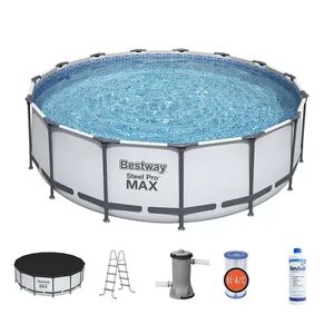 Bestway 15 Foot Steel Pro Max Above Ground Pool and API Revive! 32 Oz Clarifier, Grey