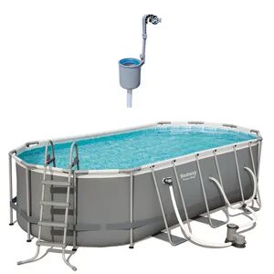 Bestway 18ft x 9ft x 25in Power Swimming Pool w/ Surface Skimmer Cleaner, Grey
