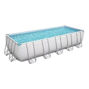 Bestway 21 Ft x 9 Ft x 52 In Power Steel Frame Above Ground Swimming Pool Set, Grey