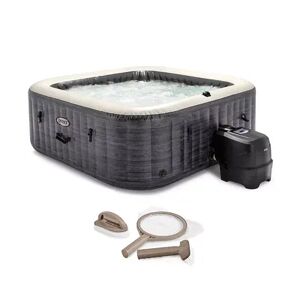 Intex PureSpa Plus Inflatable Square Hot Tub Spa with Maintenance Accessory Kit, Grey