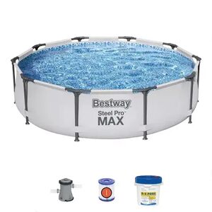 Bestway Steel Pro MAX 14 x 4 Foot Round Frame Above Ground Swimming Pool Set, Grey
