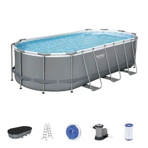 Bestway Power Steel 18ft x 9ft x 48in Above Ground Swimming Pool Set with Pump, Grey