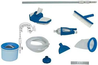 Intex Deluxe Pool Automatic Surface Skimmer and Maintenance Kit w/ Vacuum & Pole, Brt Blue