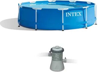 Intex 10 x 2.5 Foot Round Metal Frame Above Ground Pool + 330 GPH Filter Pump, Brt Blue