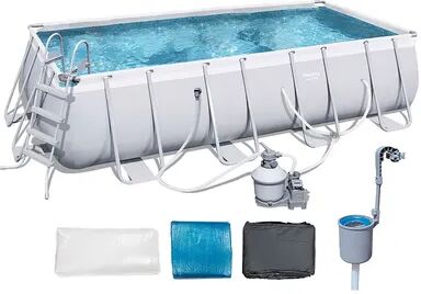 Bestway 18 x 9 x 4 Foot Rectangular Above Ground Pool Set and Surface Skimmer, Grey