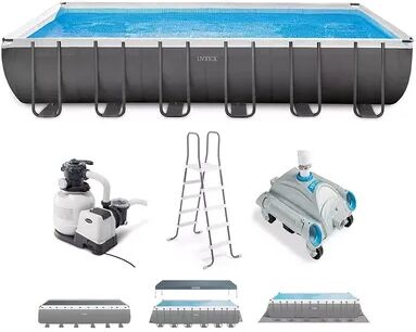 Intex Ultra XTR 24ft x 12ft x 52in Rectangular Frame Pool & Sand Vacuum Cleaner, Grey