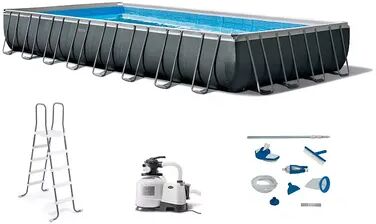 Intex 32ft x 16ft x 52in Ultra XTR Rectangular Pool Set with Maintenance Kit, Grey