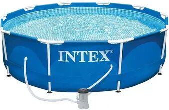 Intex 10ft x 30in Metal Frame Above Ground Swimming Pool Set with Filter Pump, Brt Blue