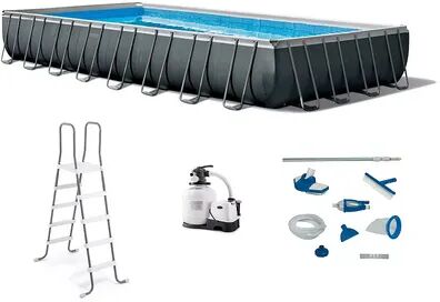 Intex 32ft x 16ft x 52in Ultra XTR Rectangular Swimming Pool and Maintenance Kit, Grey