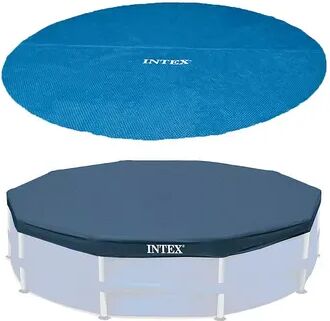 Intex 15 Foot Round Debris Cover and Vinyl Solar Cover for Above Ground Pools, Brt Blue