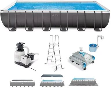 Intex 24ft x 12ft x 52in Ultra XTR Rectangular Pool, Filter, Vacuum, & Skimmer, Grey