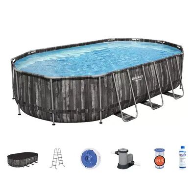 Bestway 5611SE-BW Power Steel Frame 20 x 12 x 4 Foot Above Ground Oval Pool Set, Grey