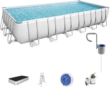 Bestway 24ft x 12ft x 52in Rectangular Above Ground Pool Set w/ Pool Skimmer, Grey