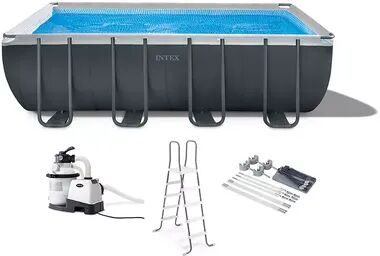 Intex 18Ft x 52In Ultra XTR Rectangular Frame Swimming Pool Kit w/Pump & Canopy, Grey