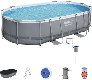 Bestway Power Steel 16 x 10-Foot Above Ground Pool Set with w/ Surface Skimmer, Grey