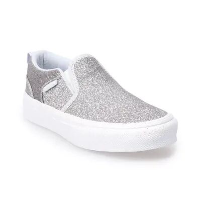 Vans Asher Girls' Glitter Slip-On Shoes, Boy's, Size: 5, Light Grey
