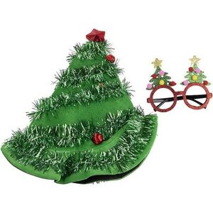 Juvale Christmas Party Costume Accessories - 2-Piece Set Christmas Tree Hat and Festive Eyeglasses, Holiday Outfit, Gag Gifts, White Elephant Gifts, Green