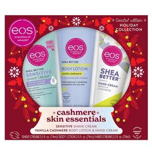 eos Holiday 2022 Vanilla Cashmere Hand Cream & Vanilla Cashmere Body Lotion & Sensitive Shave 2.5-oz. Mini Tube Trio Carton, Size: 3 CT, Multicolor