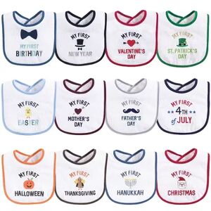 Hudson Baby Infant Boy Cotton Terry Drooler Bibs with Fiber Filling 12pk, Boy Holiday, One Size, White