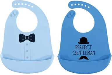 Hudson Baby Infant Boy Silicone Bibs 2pk, Perfect Gentleman, One Size, Brt Blue