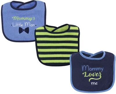 Luvable Friends Baby Boy Cotton Drooler Bibs with Fiber Filling 3pk, Blue Boy Mommy, One Size, Brt Blue