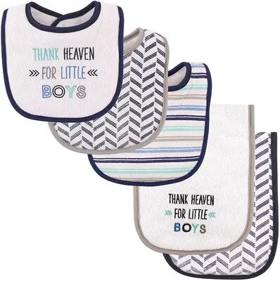 Luvable Friends Baby Boy Bib and Burp Cloth Set 5pk, Boy Thank Heaven, One Size, Brt Blue