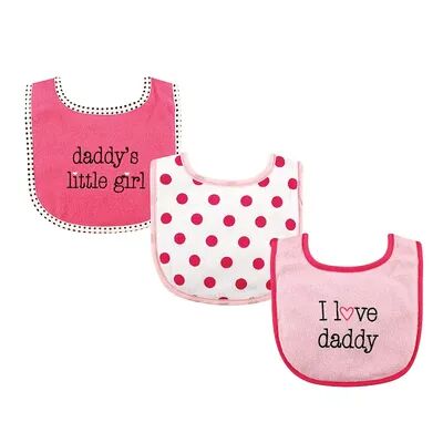 Luvable Friends Baby Girl Cotton Drooler Bibs with Fiber Filling 3pk, Pink Daddy, One Size, Med Pink
